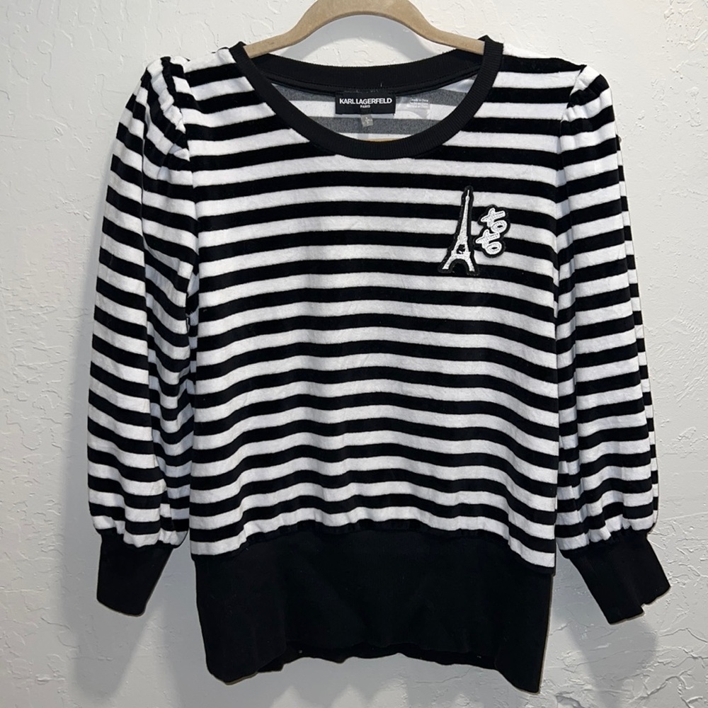 Karl Lagerfeld Paris Striped Velour Top